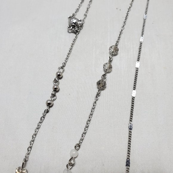 silver chain quartz crystal 3 row layered necklace - Picture 12 of 12